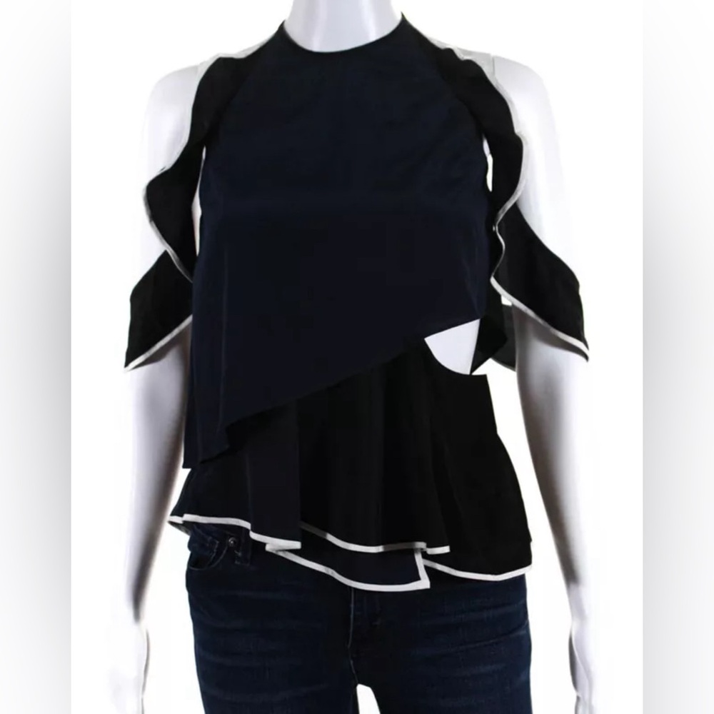 $350 JONATHAN SIMKHAI SILK 2/XS TOP BLOUSE SHIRT TEE DRESS-Y RUFFLE CUTOUT